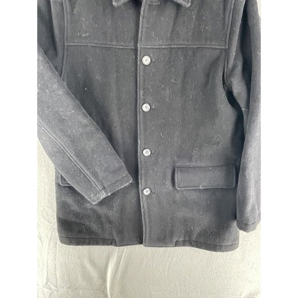 J.Crew Short Trench Over Coat Mens Medium Wool Blend Single Breast Black - Picture 3 of 12